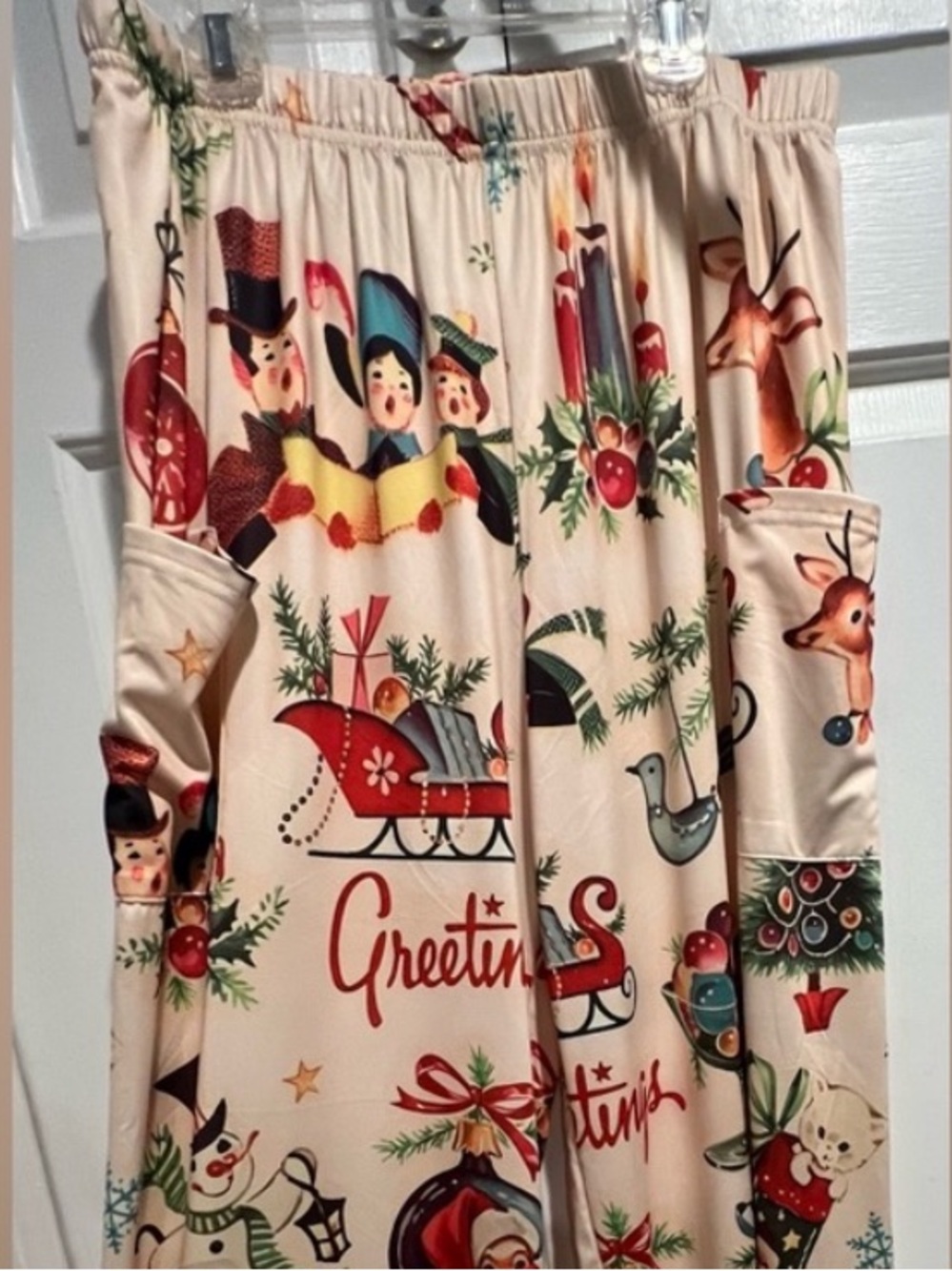PJ Pants🎄Vintage Prints- Holiday Cheer Colorful Pictures w side pockets